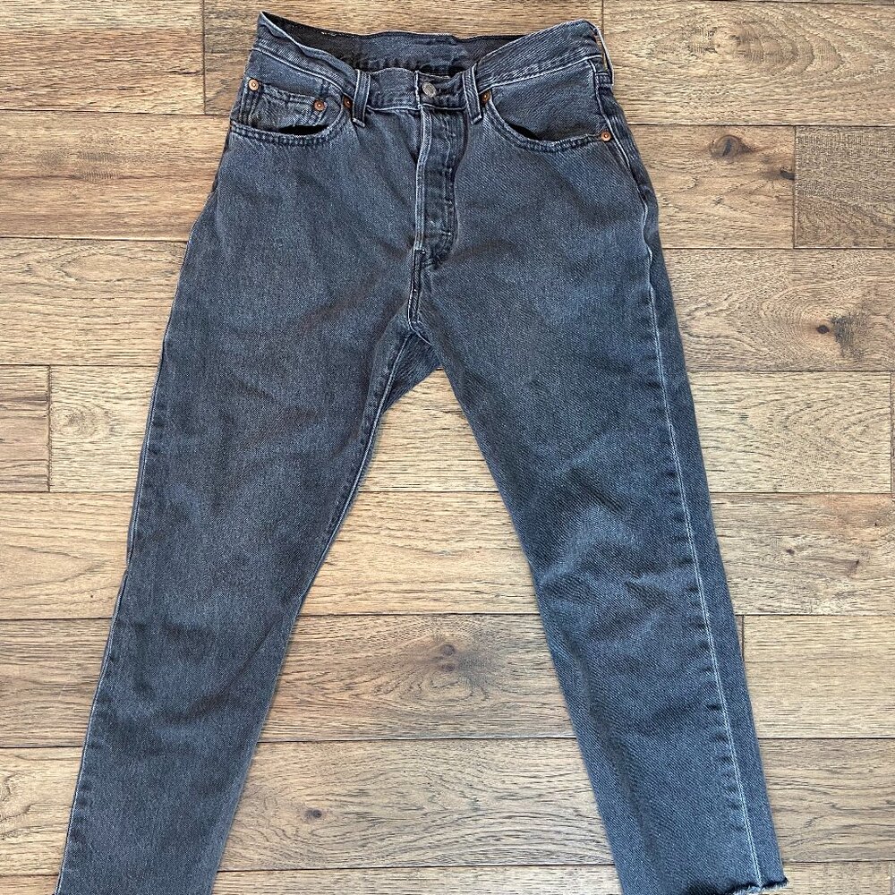 Levi's 501 Distressed Black Cropped Jeans